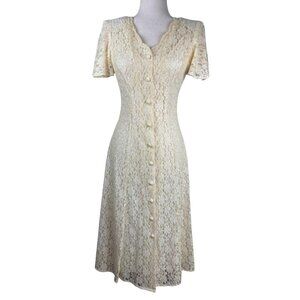 Vintage Dawn Joy Cream Lace Button Front Midi Dress Petite